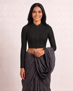 Classic Black Full Sleeve Front Open Classic Blouse - 4.png