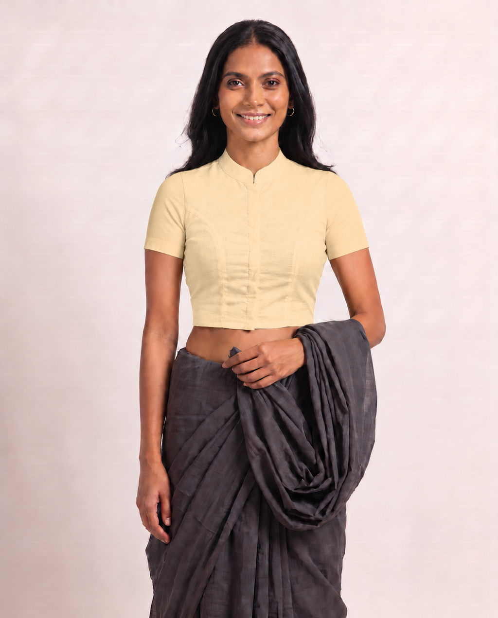 Sandy Beige High Neck Short Sleeve blouse view 4