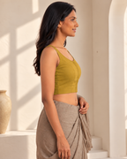 Golden Yellow Low Neck Sleeveless blouse view 4