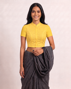 Sunshine Yellow Short Sleeve Front Open Classic Blouse - 4.png