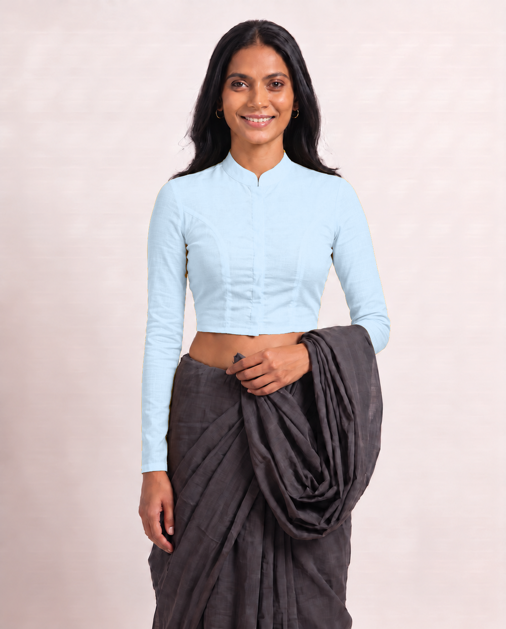 Powder Blue High Neck Full Sleeve blouse view 4