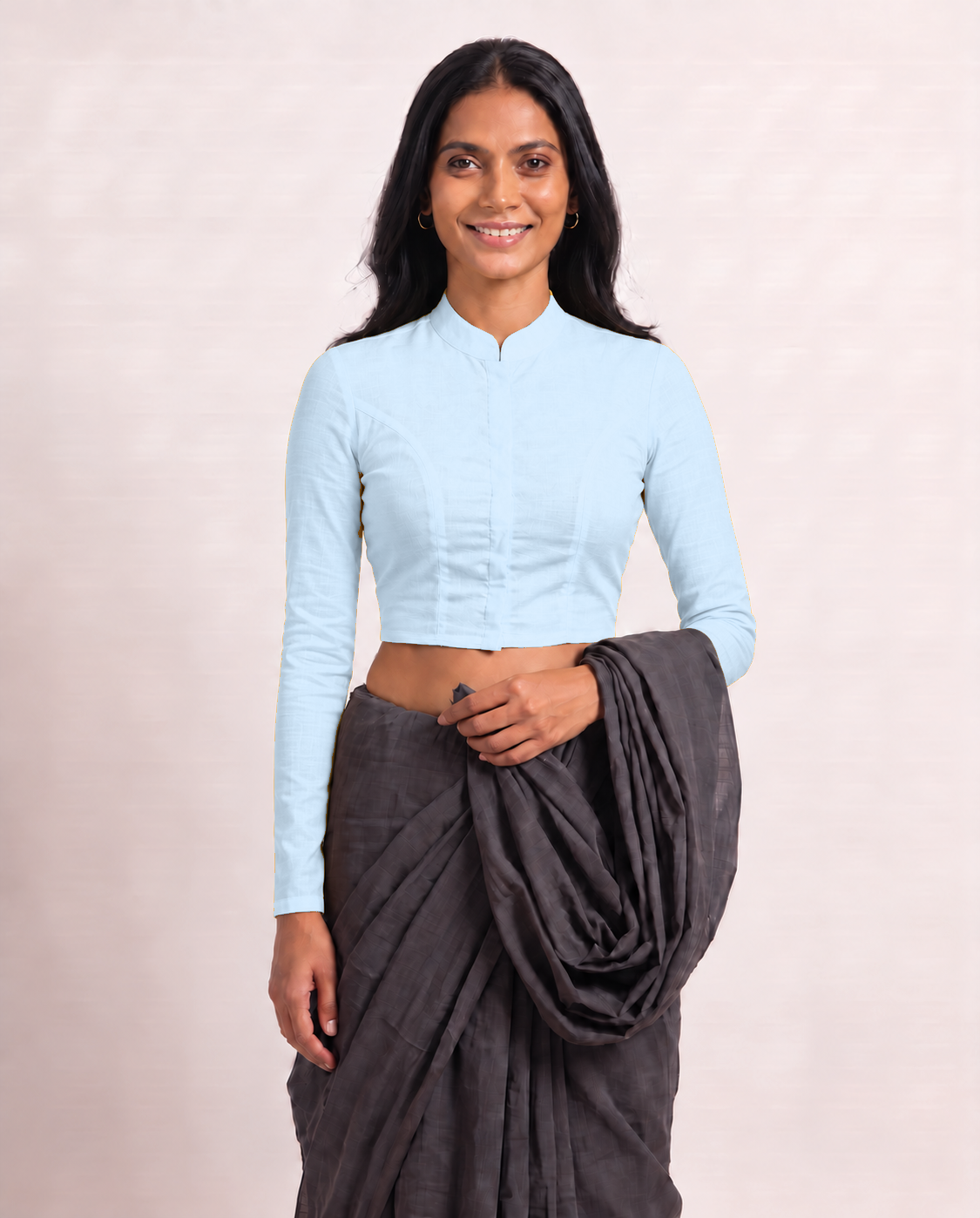 Powder Blue High Neck Full Sleeve blouse view 4