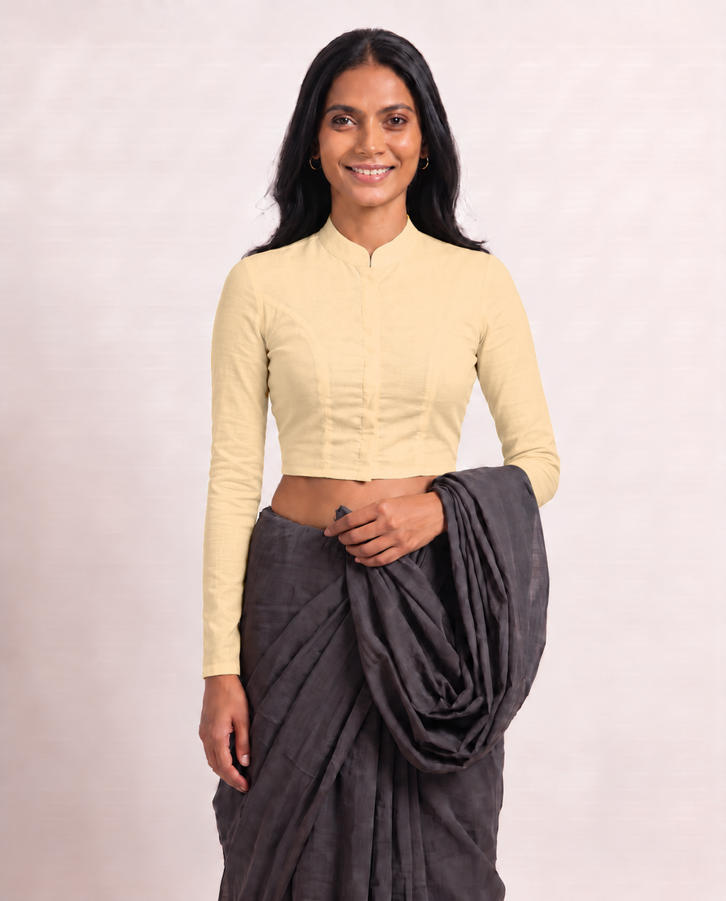 Sandy Beige High Neck Full Sleeve blouse view 4