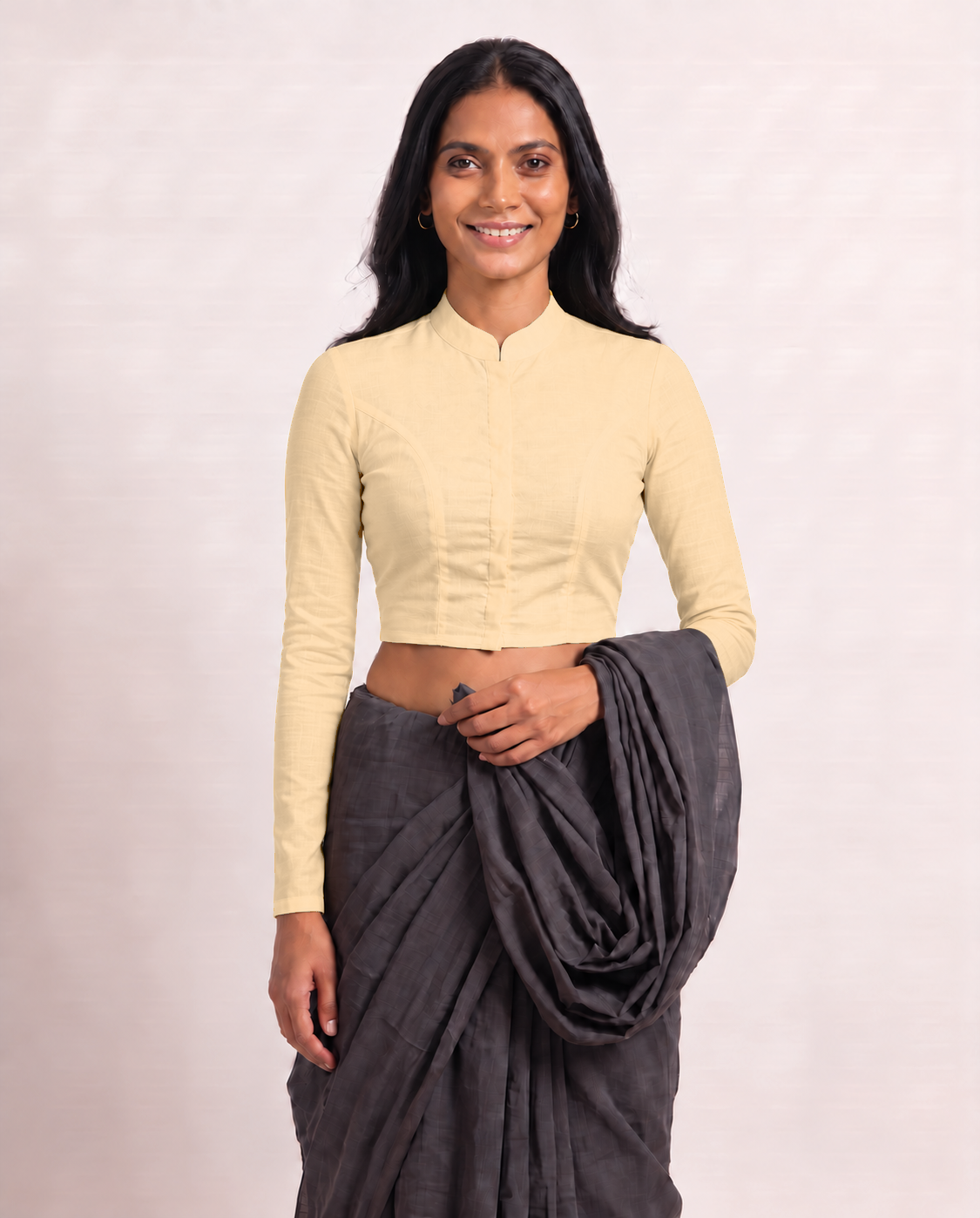 Sandy Beige High Neck Full Sleeve blouse view 4
