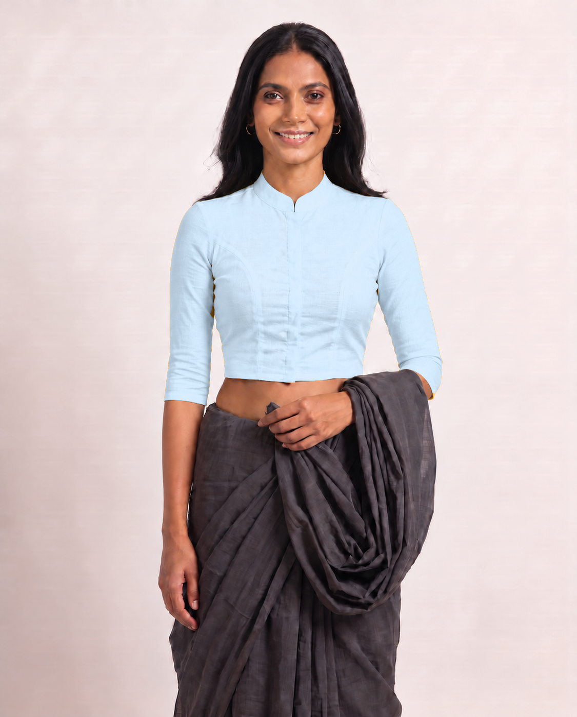 Powder Blue High Neck 3/4 Sleeve blouse view 4