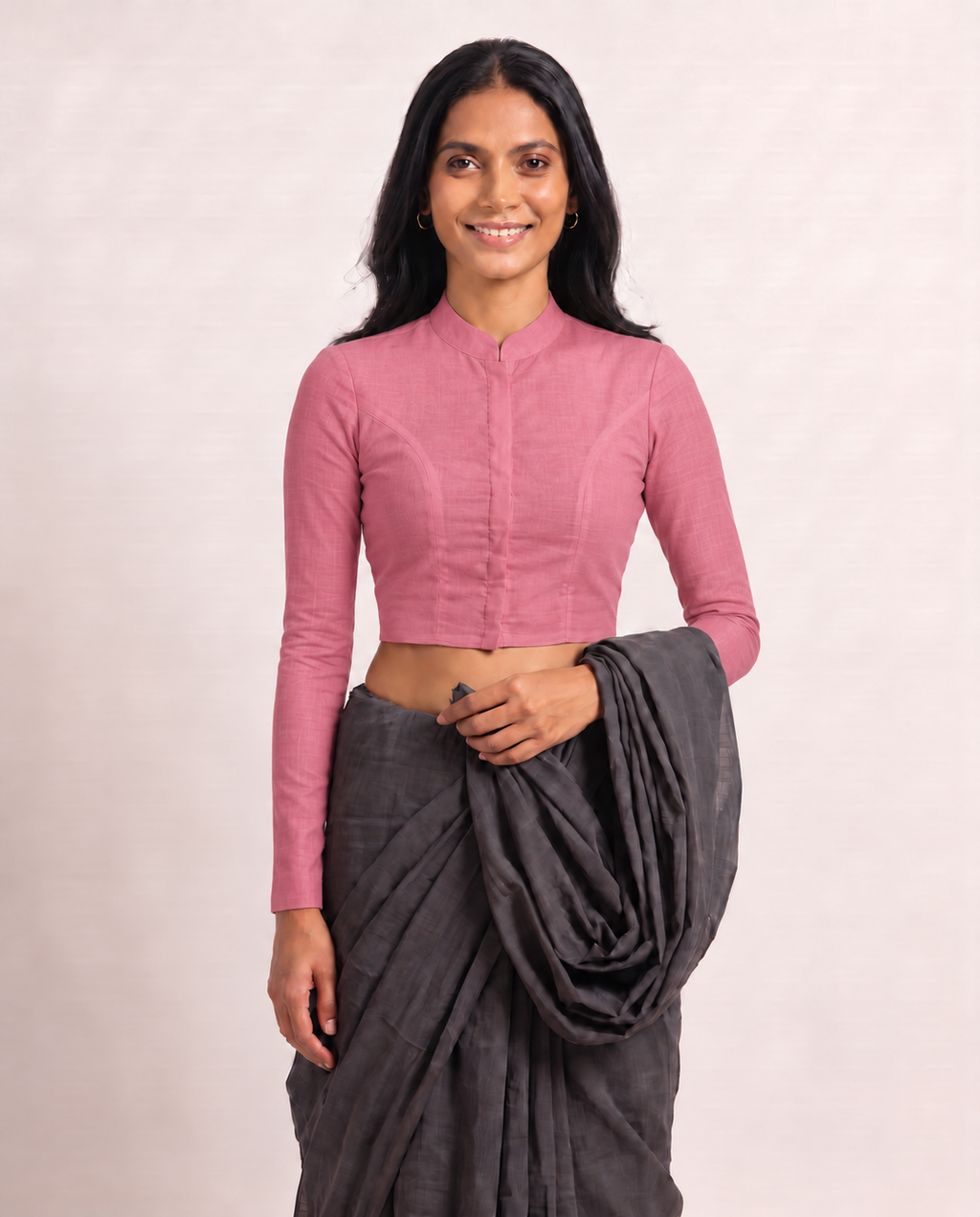 Rose Pink Full Sleeve Front Open Classic Blouse - 4.png
