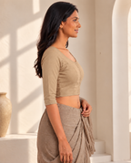 Sandy Beige 3/4 sleeve low-neck blouse, view 4