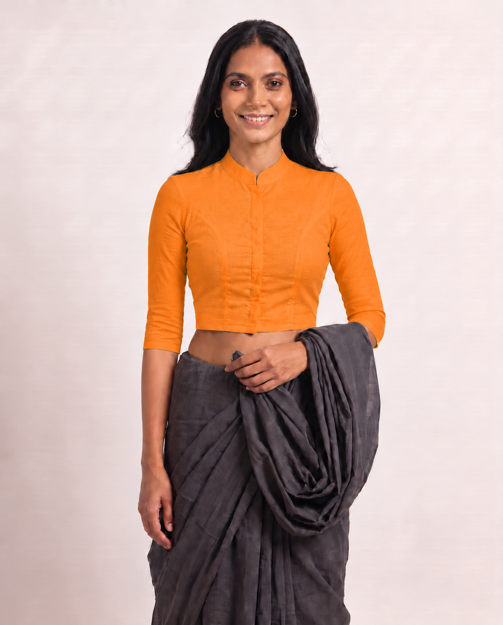 Burnt Orange High Neck 3/4 Sleeve blouse view 4