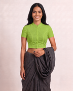 Lime Green High Neck Short Sleeve blouse view 4
