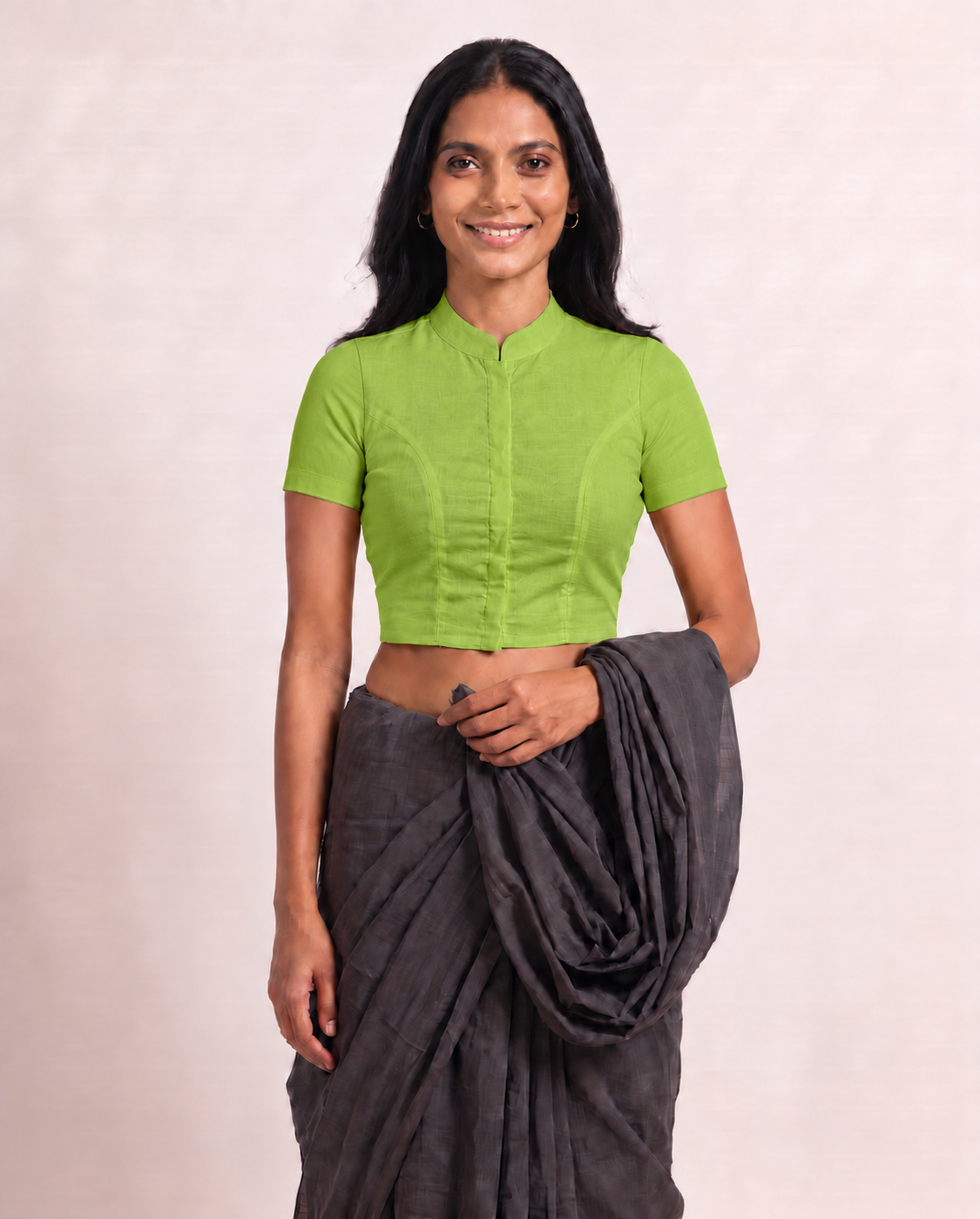 Lime Green High Neck Short Sleeve blouse view 4