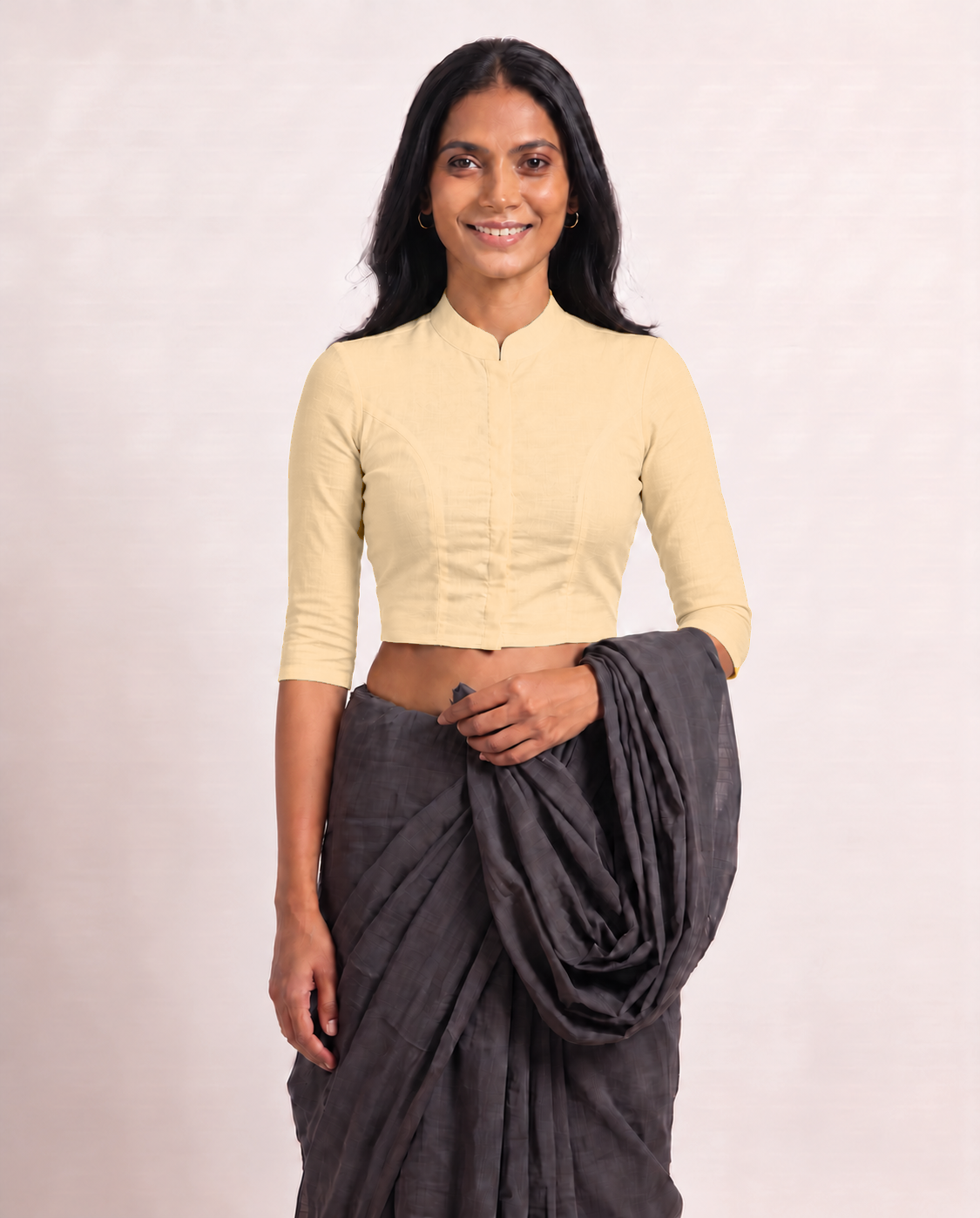 Sandy Beige High Neck 3/4 Sleeve blouse view 4