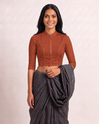 Terracotta 3/4 Sleeve Front Open Classic Blouse - 4.png