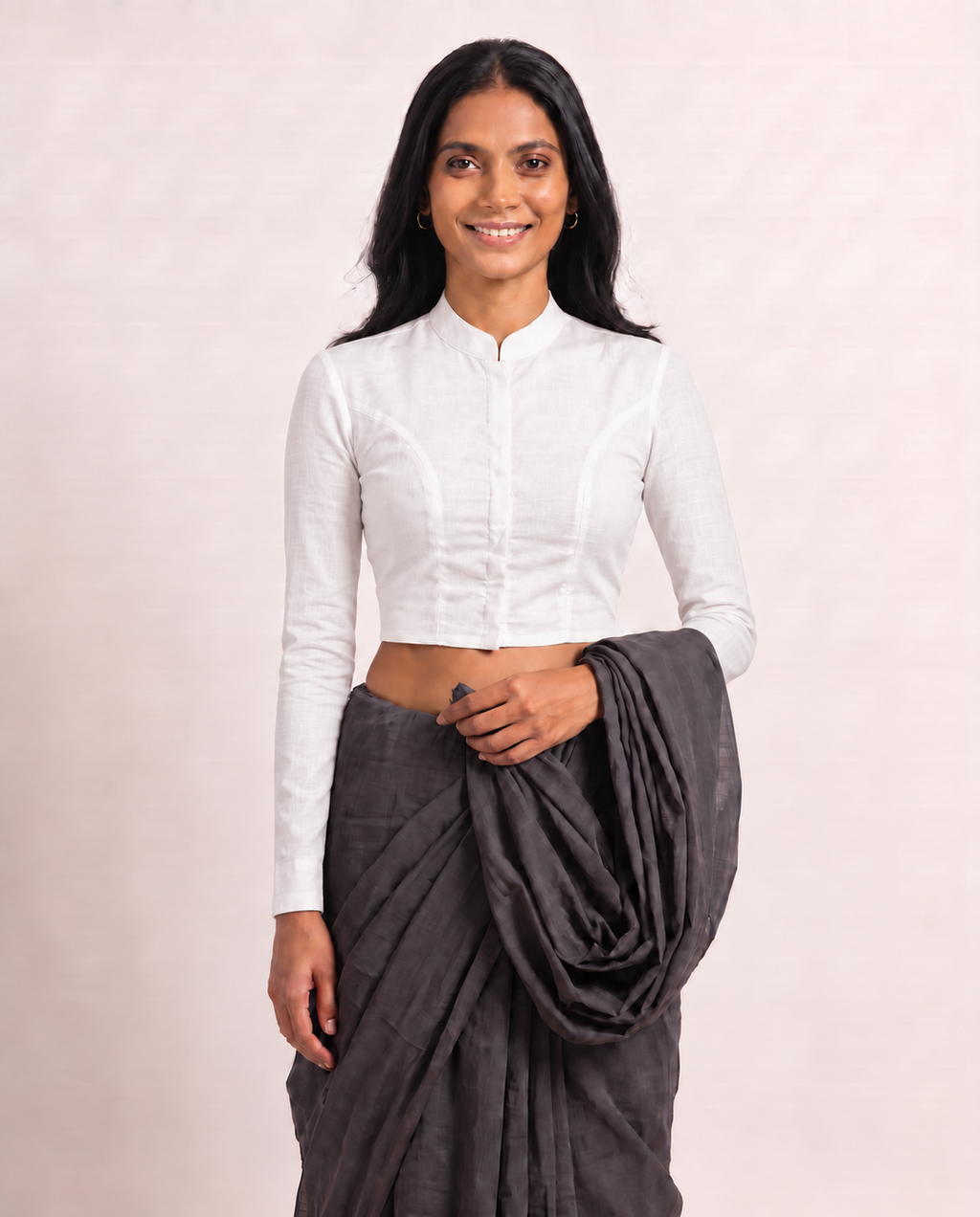 Classic White Full Sleeve Front Open Classic Blouse - 4.png