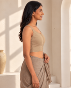 Sandy Beige sleeveless low-neck blouse, view 4