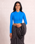 Royal Blue Full Sleeve Front Open Classic Blouse - 4.png