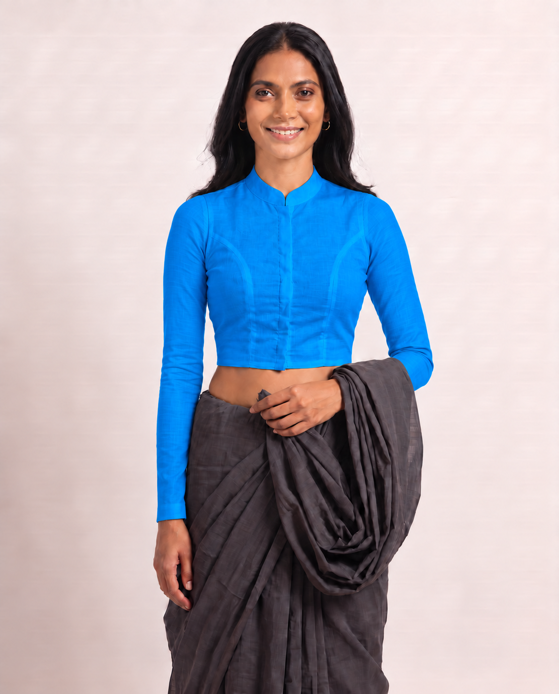 Royal Blue Full Sleeve Front Open Classic Blouse - 4.png
