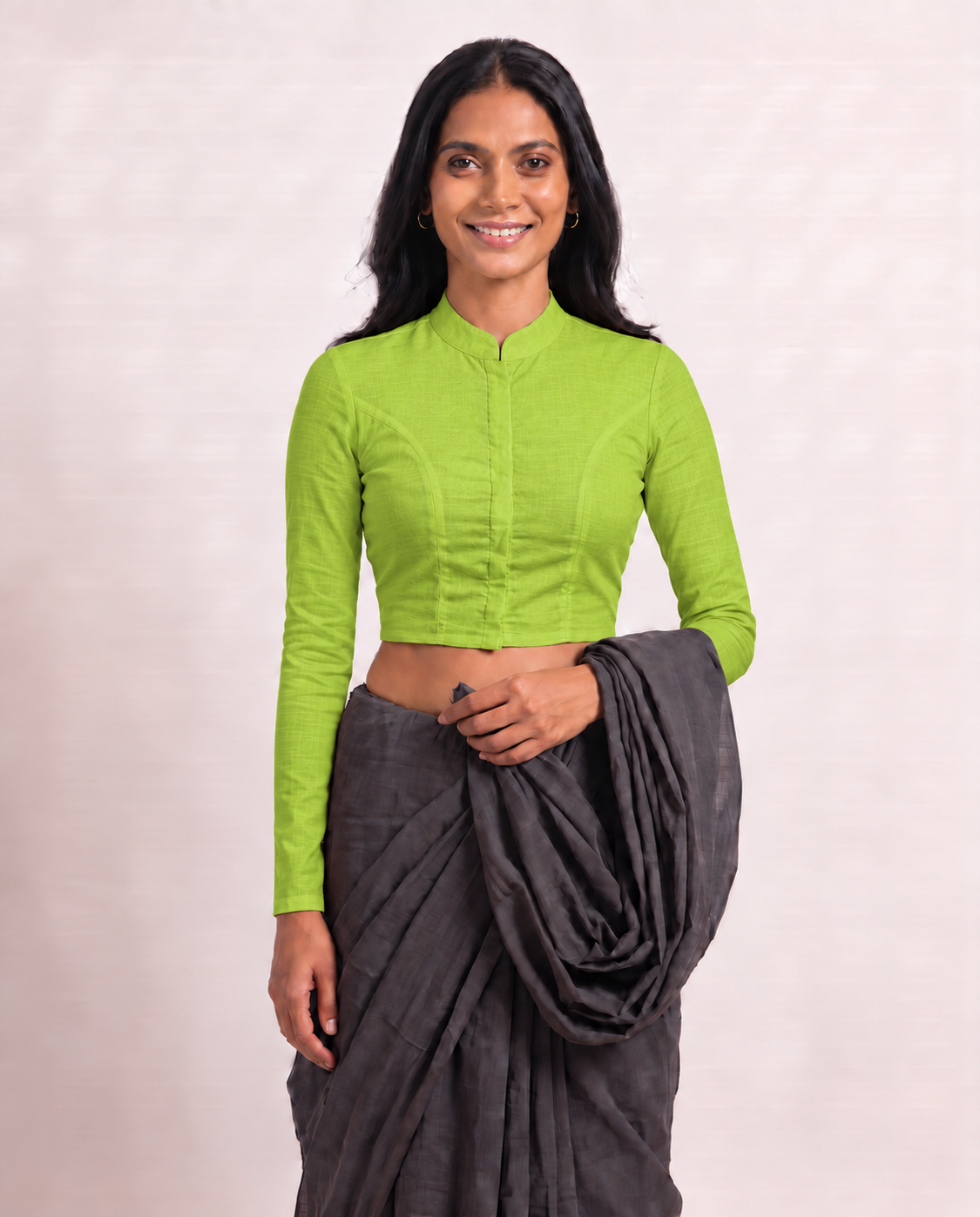Lime Green High Neck Full Sleeve blouse view 4