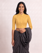 Marigold Glow 3/4 Sleeve Front Open Classic Blouse - 4.png