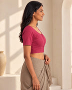Hot Pink Low Neck Short Sleeve blouse view 4
