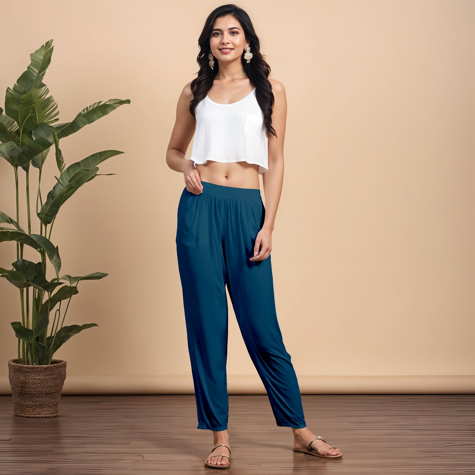 Teal Regular Pants - 100% Natural Viscose