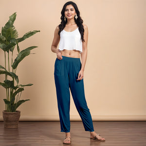 Teal Regular Pants - 100% Natural Viscose