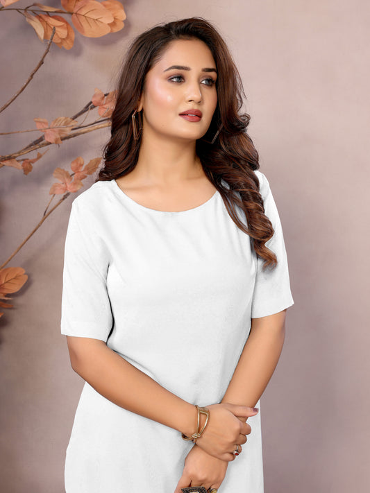 White Boat Neck Short Sleeve Kurti Top – 100% Pure Viscose