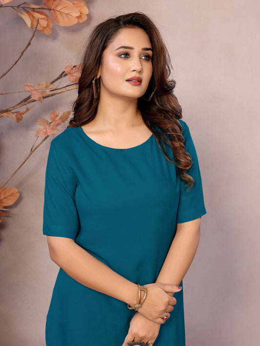 Teal Boat Neck Short Sleeve Kurti Top – 100% Pure Viscose