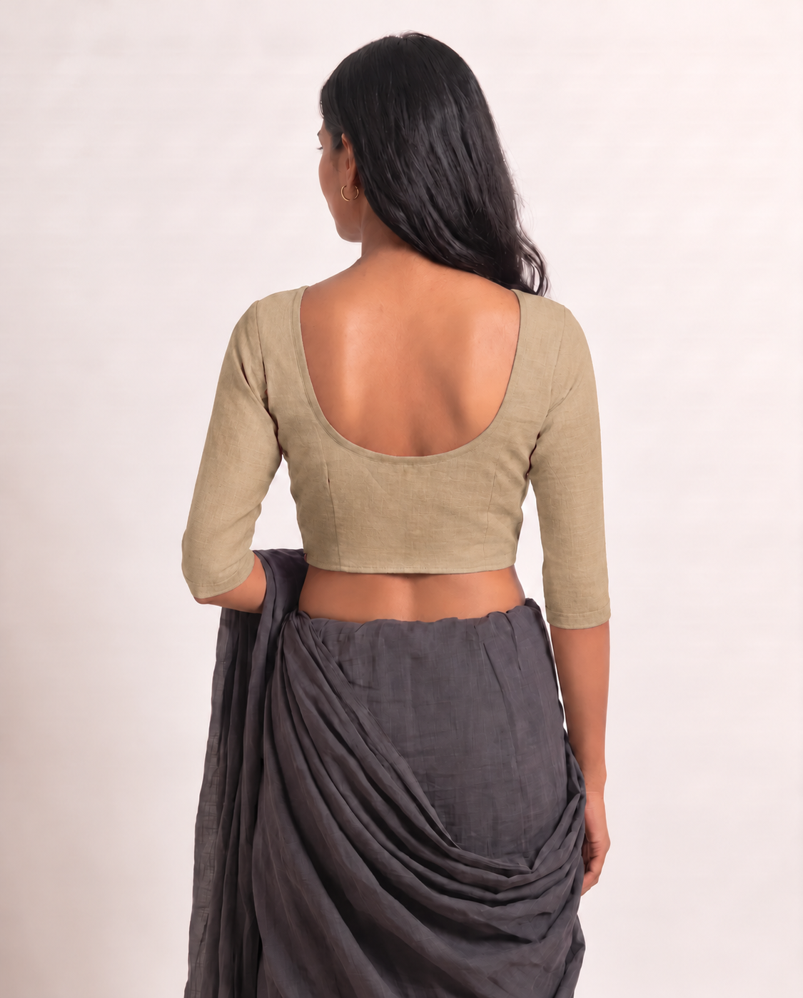 Sandy Beige 3/4 sleeve low-neck blouse, view 5