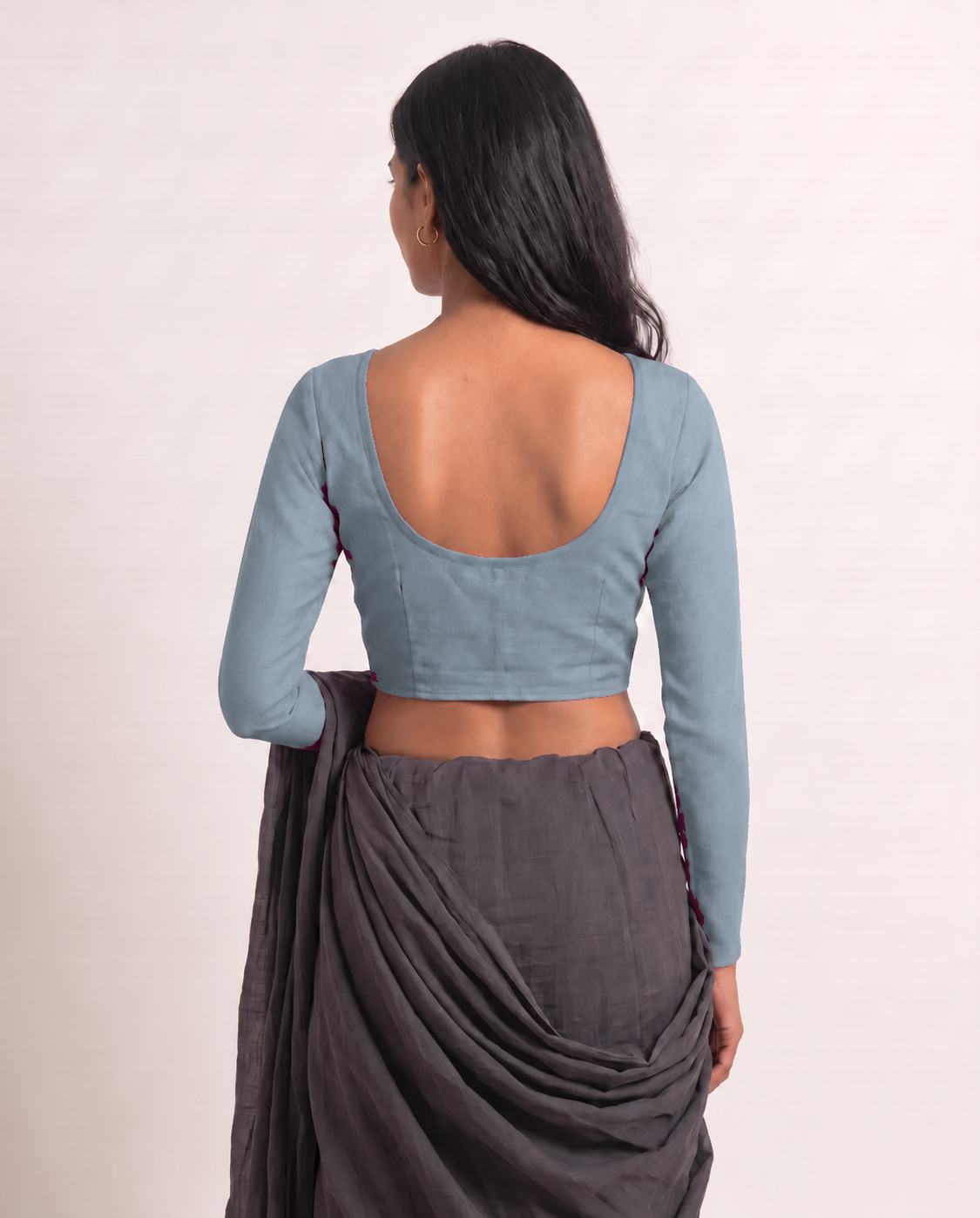 Powder Blue Low Neck Full Sleeve blouse view 5