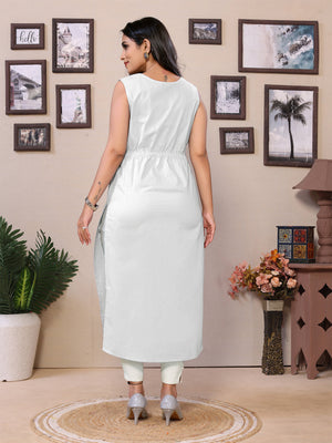 Sleeveless White Long Gown - 100% Pure Cotton