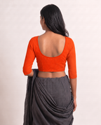 Neon Orange 3/4 sleeve low-neck blouse, view 5