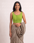 Lime Green Low Neck Sleeveless blouse view 5
