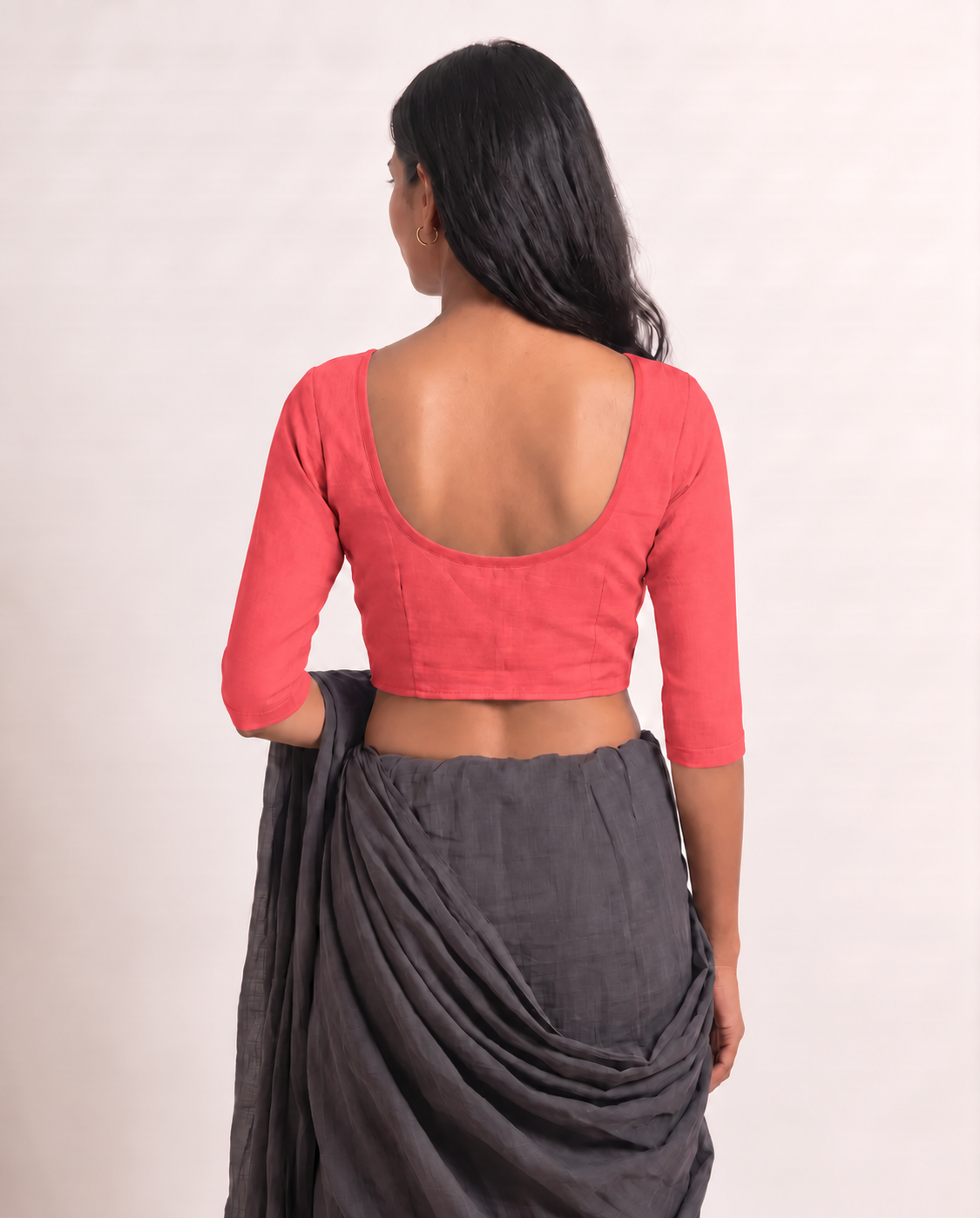 Coral Pink 3/4 sleeve low-neck blouse, view 5