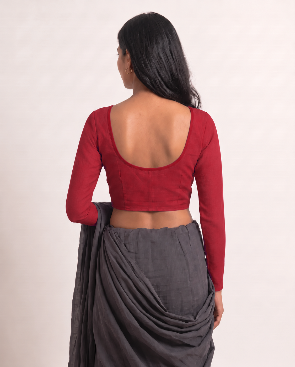 Ruby Red Low Neck Full Sleeve blouse view 5