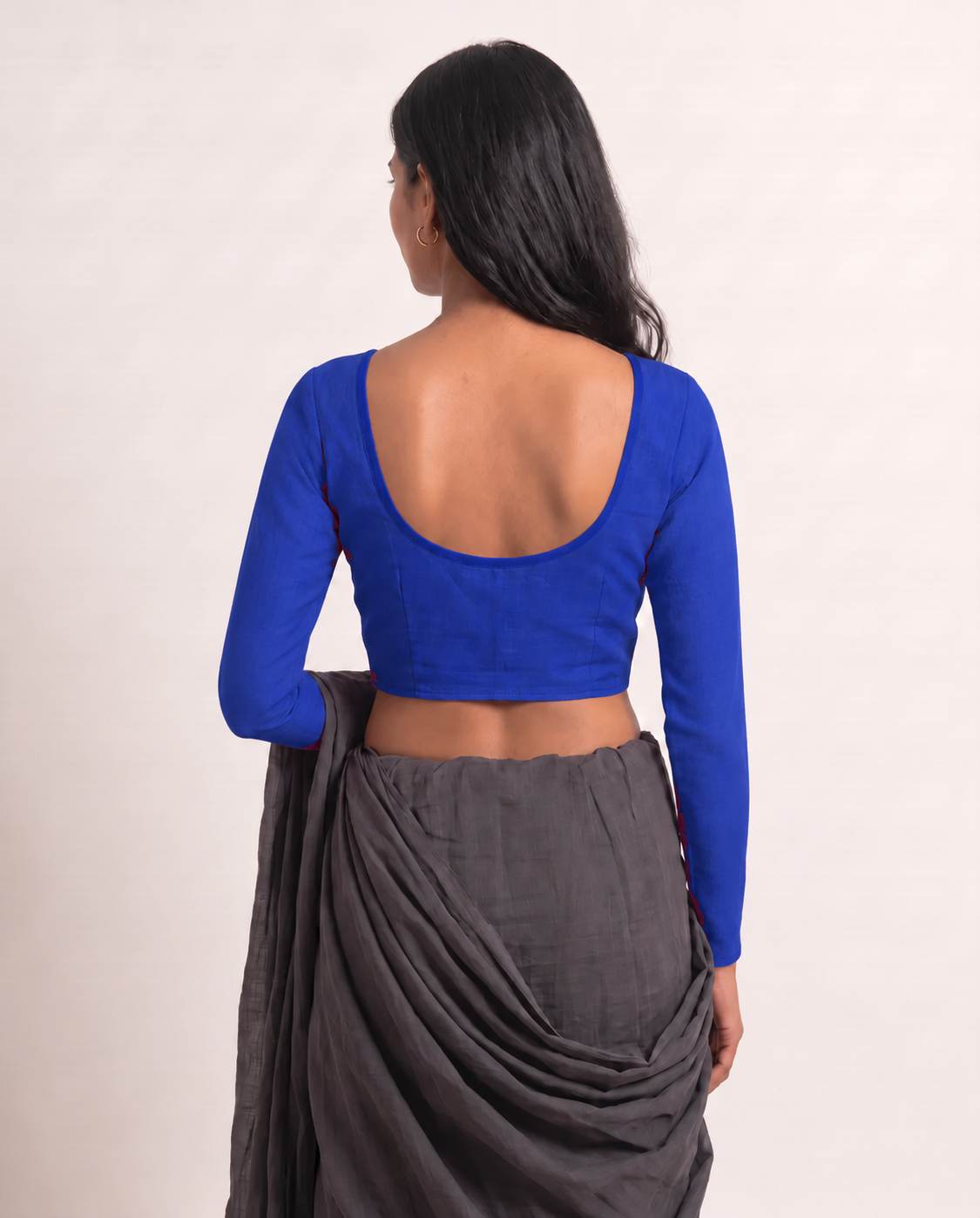 Cobalt Blue Low Neck Full Sleeve blouse view 5