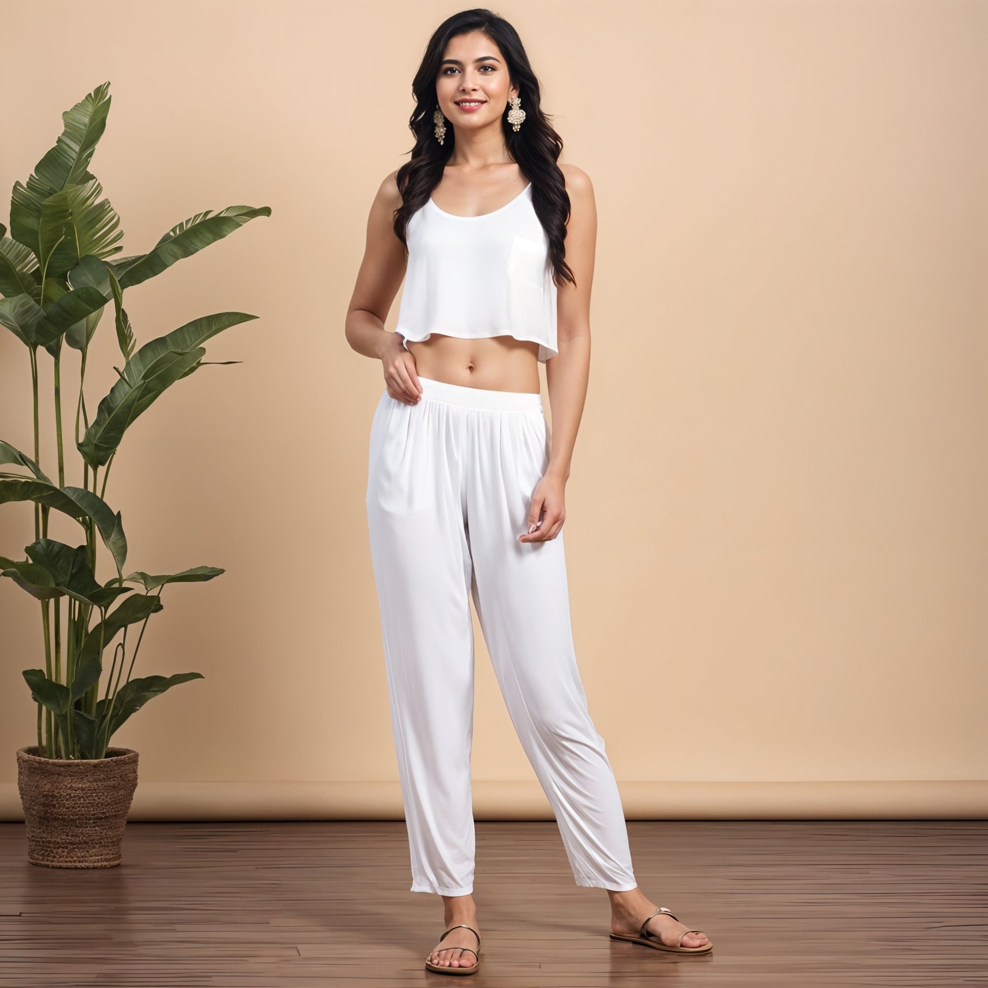 White Regular Pants - 100% Natural Viscose