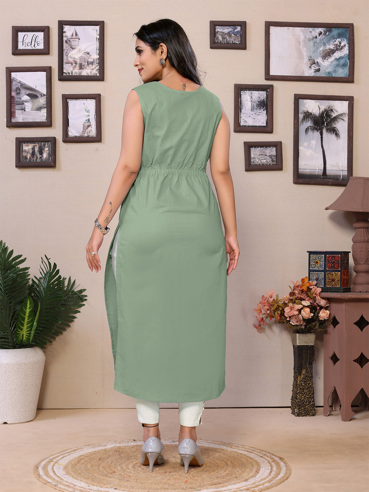 Sleeveless Pista Long Gown - 100% Pure Cotton
