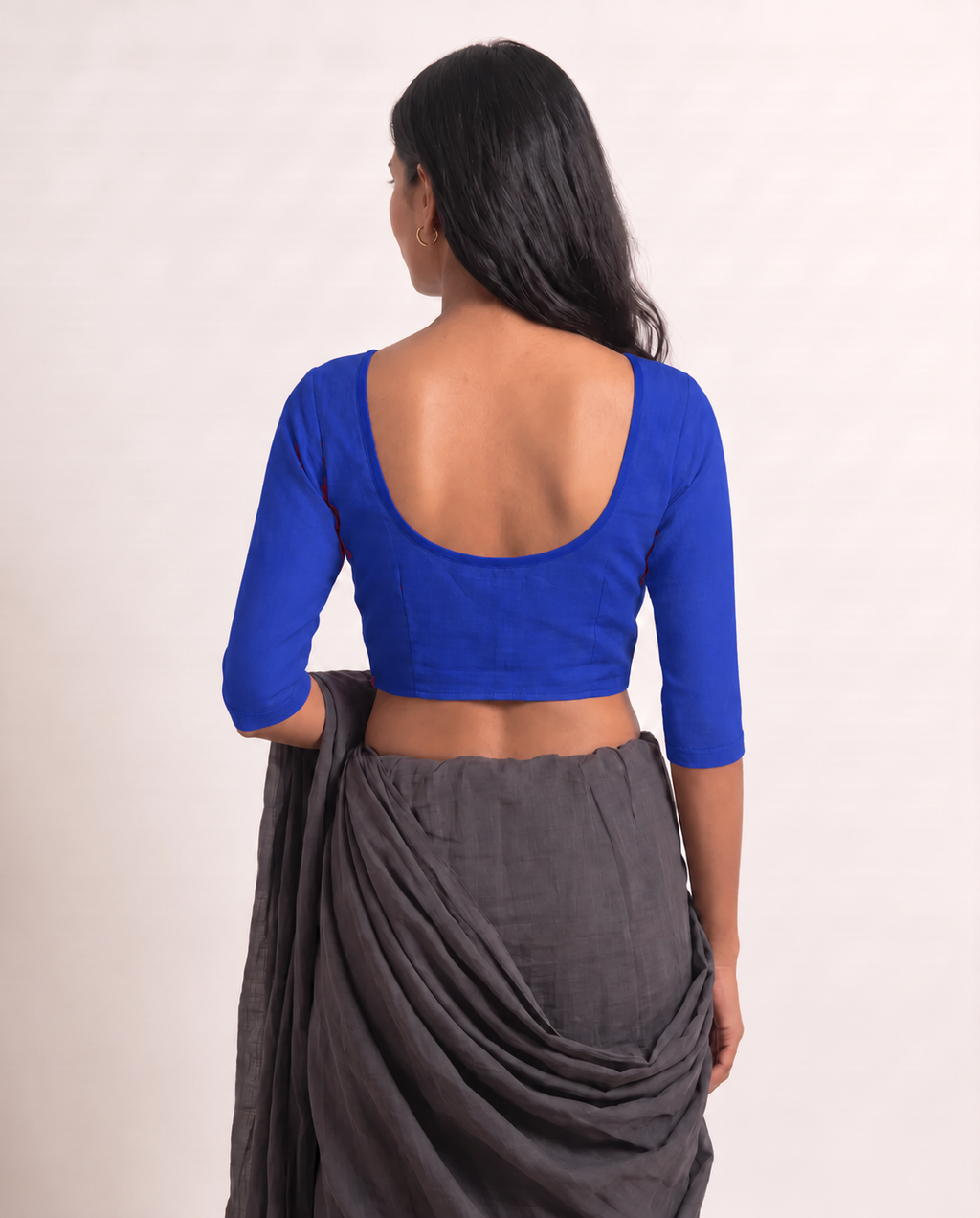 Cobalt Blue Low Neck 3/4 Sleeve blouse view 5