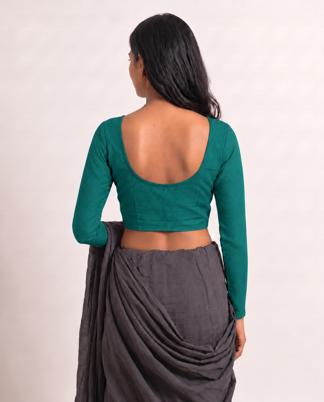 Teal Green Low Neck Full Sleeve blouse view 5