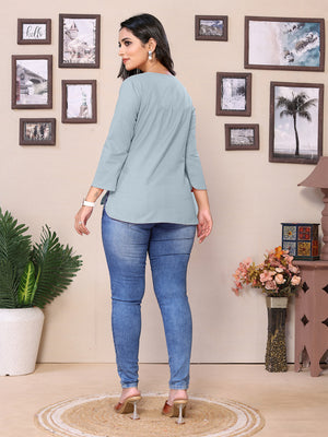 Steel Round V-Neck Short Kurti – 100% Pure Cotton