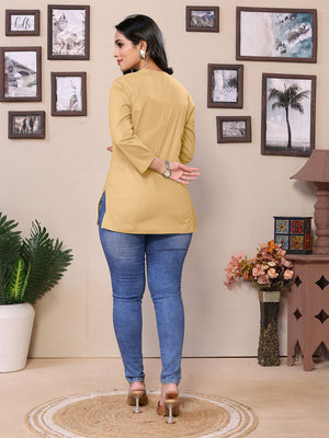 Biege V-Cut Short Kurti - 100% Pure Cotton