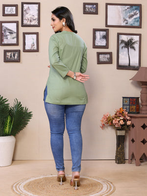 Pista V-Cut Short Kurti - 100% Pure Cotton