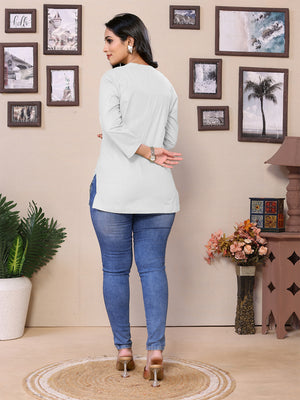White V-Cut Short Kurti - 100% Pure Cotton