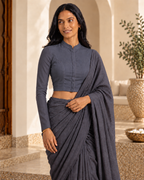Slate Grey Full Sleeve Front Open Classic Blouse - 6.png