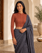 Terracotta Full Sleeve Front Open Classic Blouse - 6.png