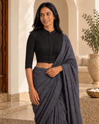 Classic Black 3/4 Sleeve Front Open Classic Blouse - 6.png