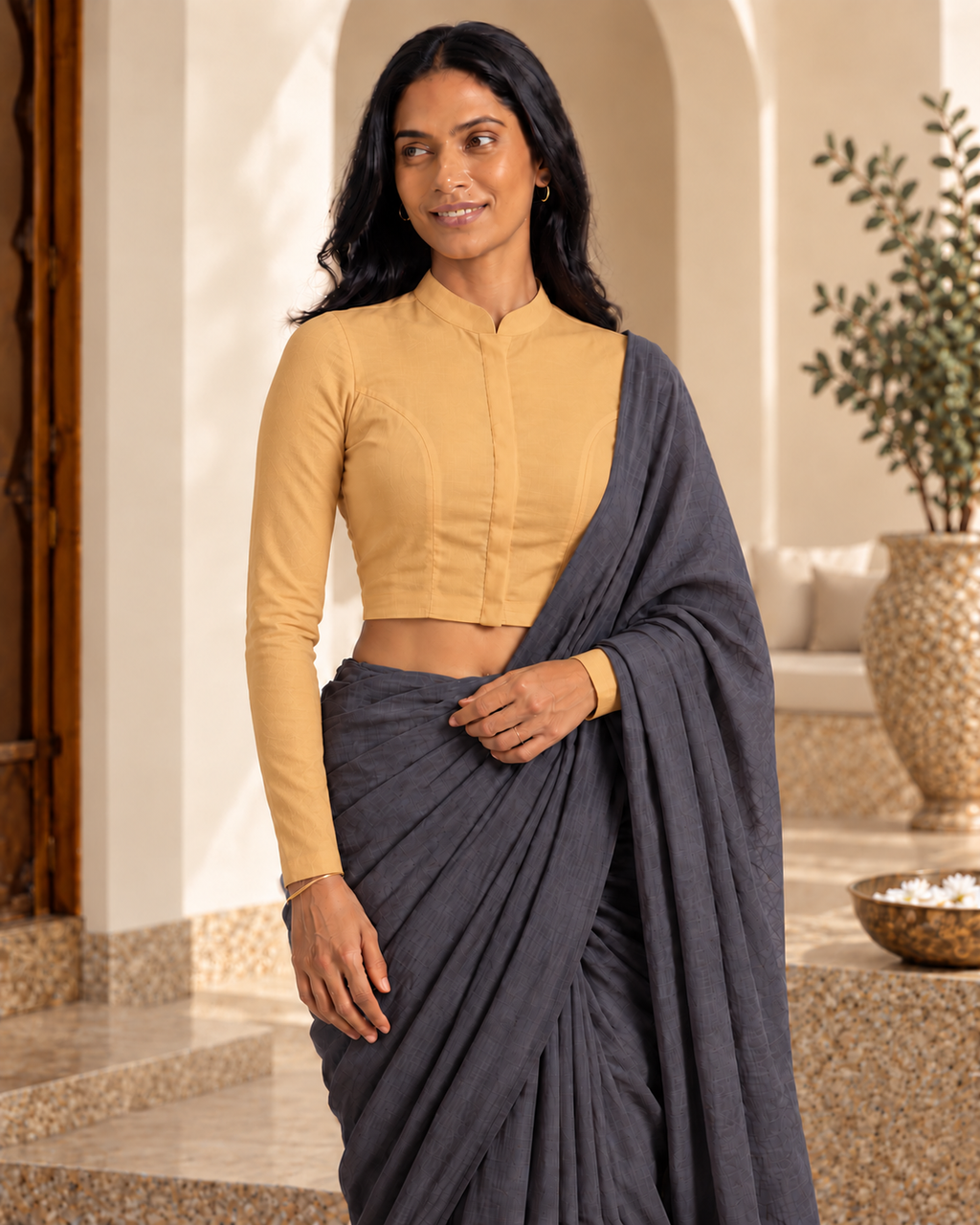 Marigold Glow Full Sleeve Front Open Classic Blouse - 6.png