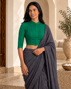 Emerald Green 3/4 Sleeve Front Open Classic Blouse - 6.png
