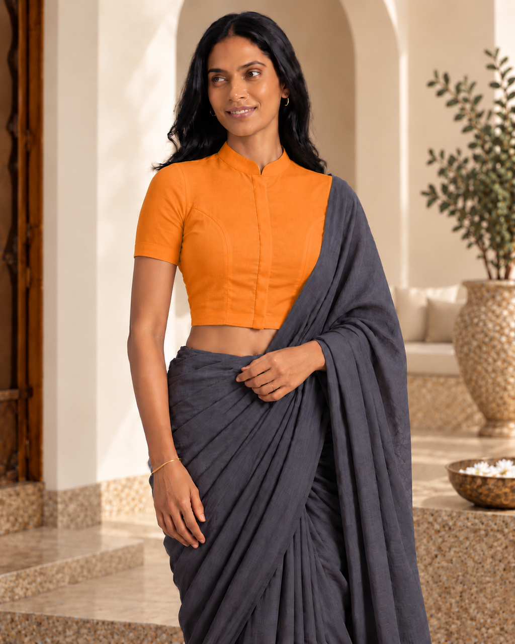 Burnt Orange High Neck Short Sleeve blouse view 6