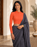 Neon Orange High Neck Full Sleeve blouse view 6